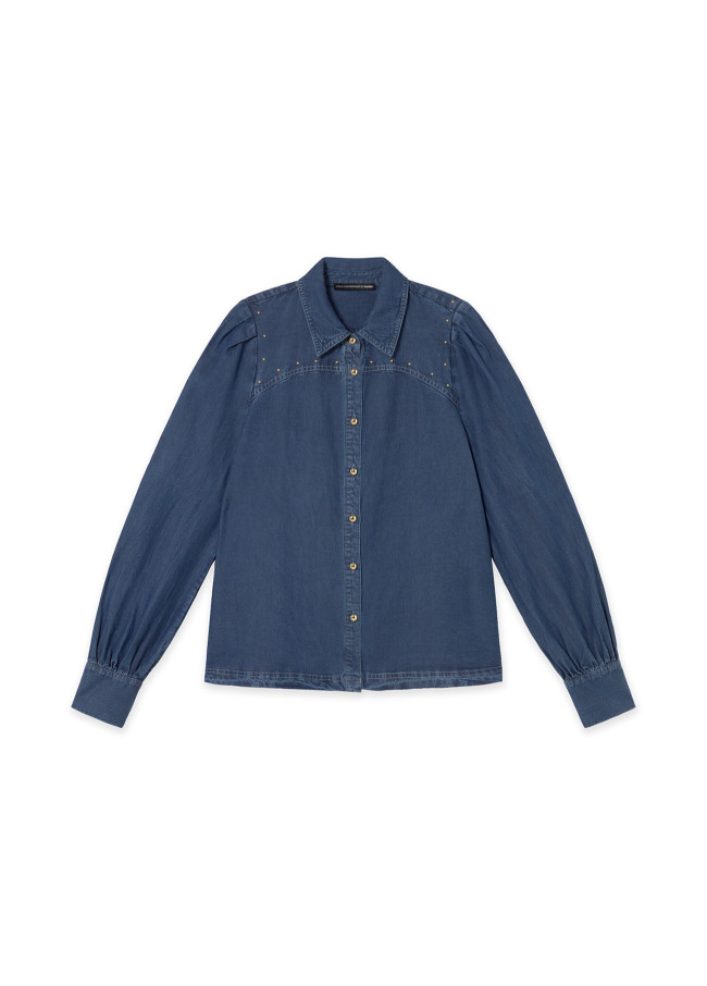 Camisa tejana con bolitas doradas