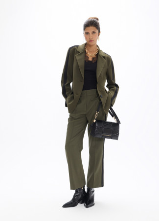 Pantalon Flare Longueur Cheville avec Grosgrain Contrastant