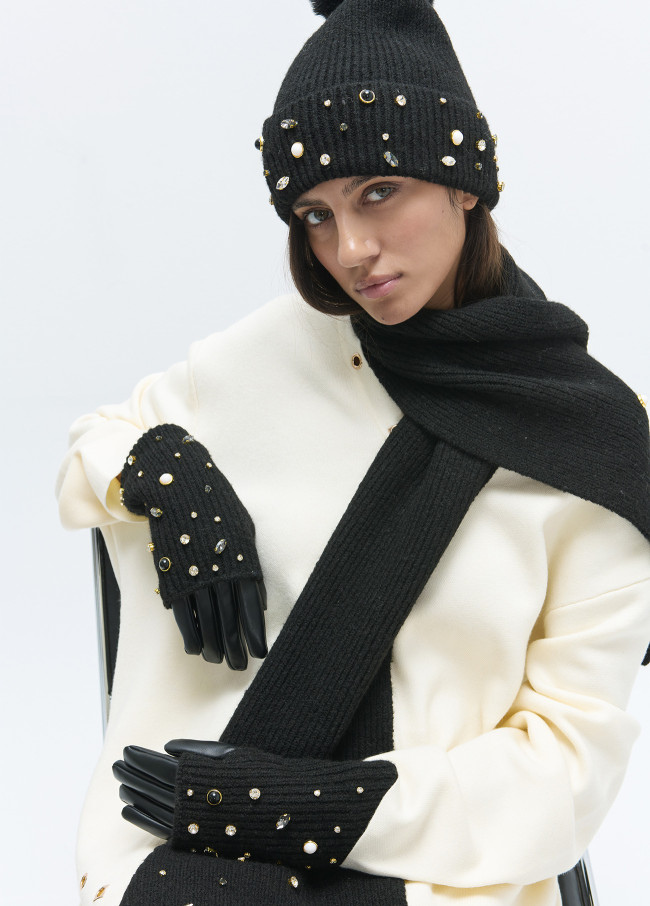 Knitted Hat with Pearls and Crystals