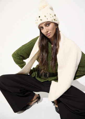 Knit Hat with Pearls and Crystals
